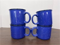 4 Blue Speckled Von Pok & Chang Dishware Mugs