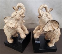 Pair of Resin 'Wicker' Elephant Book Ends