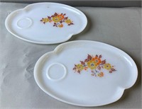 Vintage Milk Glass With Flowers Snack Plates