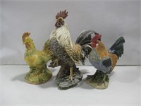 Three Ceramic Rooster See Info