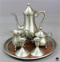 WEB Pewter Coffee Set & Candle Holders