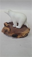 John perry polar bear on wood base 4in tall and