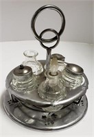 Vtg Glass Shakers and Lazy Susan Shaker Holder,