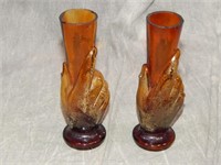 Victorian Amber Glass Bud Vases