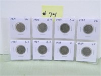 (8) Indian Head Nickels, 1919-20-23-