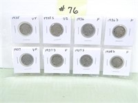 (8) Indian Head Nickels, 1935-35s-36-36d-37-37d