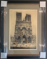 Large Antique Etching Notre Dame Beautiful Frame!