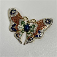 Vintage Enamel w/ Rhinestones Butterfly Brooch