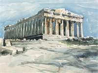 Greek Parthenon Watercolor in Frame