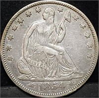 1854 Arrows Seated Liberty Silver Half Dollar XF+