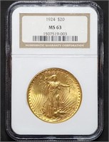 1924 $20 Gold St Gaudens Double Eagle NGC MS63