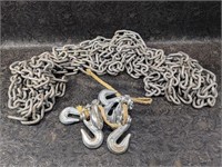 Approximately 30' Of 1/4" Chain and Hooks