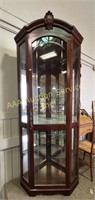 Corner lighted wood display curio cabinet with