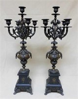 French Gilt Accented Marble Base Candelabra.