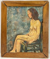Vintage Nude Oil Painting on Canvas Signed