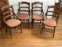 Four Wooden Broken Cane seat Ladderback Chairs