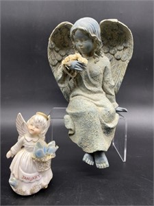 (2) angels large is resin, small has chip on b