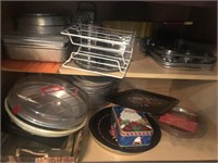 Pipe plates pans and contents of cabinet