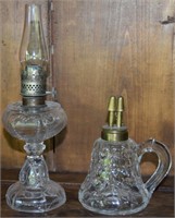 (2) Antique Glass Oil Lamps: EAPG Moon & Stars