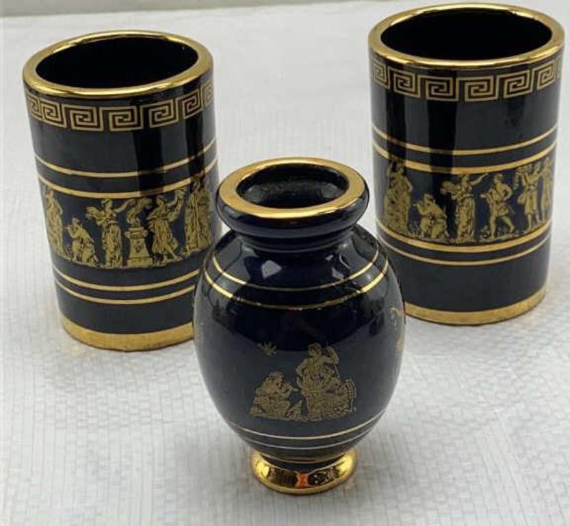 3.5in Greek Handmade & Painted 24K Gold Vases