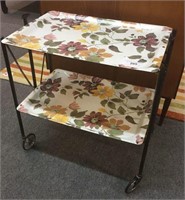 MID CENTURY FLORAL 2 TIER, FOLDING TEA TROLLEY