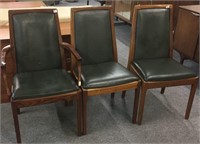 2 DINING CHAIRS AND ONE ARM CHAIR, GREEN PADDED