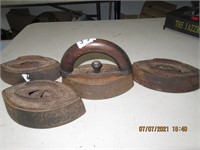 4 Vintage Irons , 1 Handle