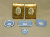 Gilt Florentine Bookends and Wedgwood Selection.
