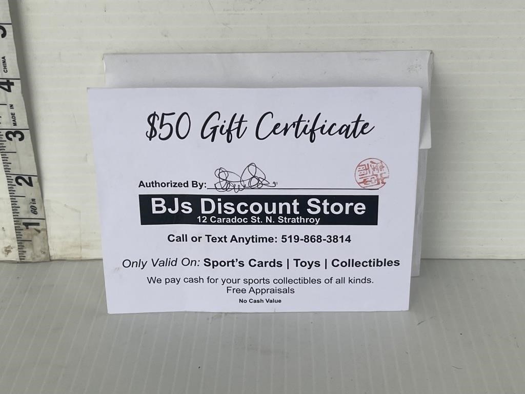 50$ gift certificate to BJs discount store