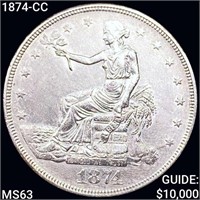 1874-CC Silver Trade Dollar CHOICE BU