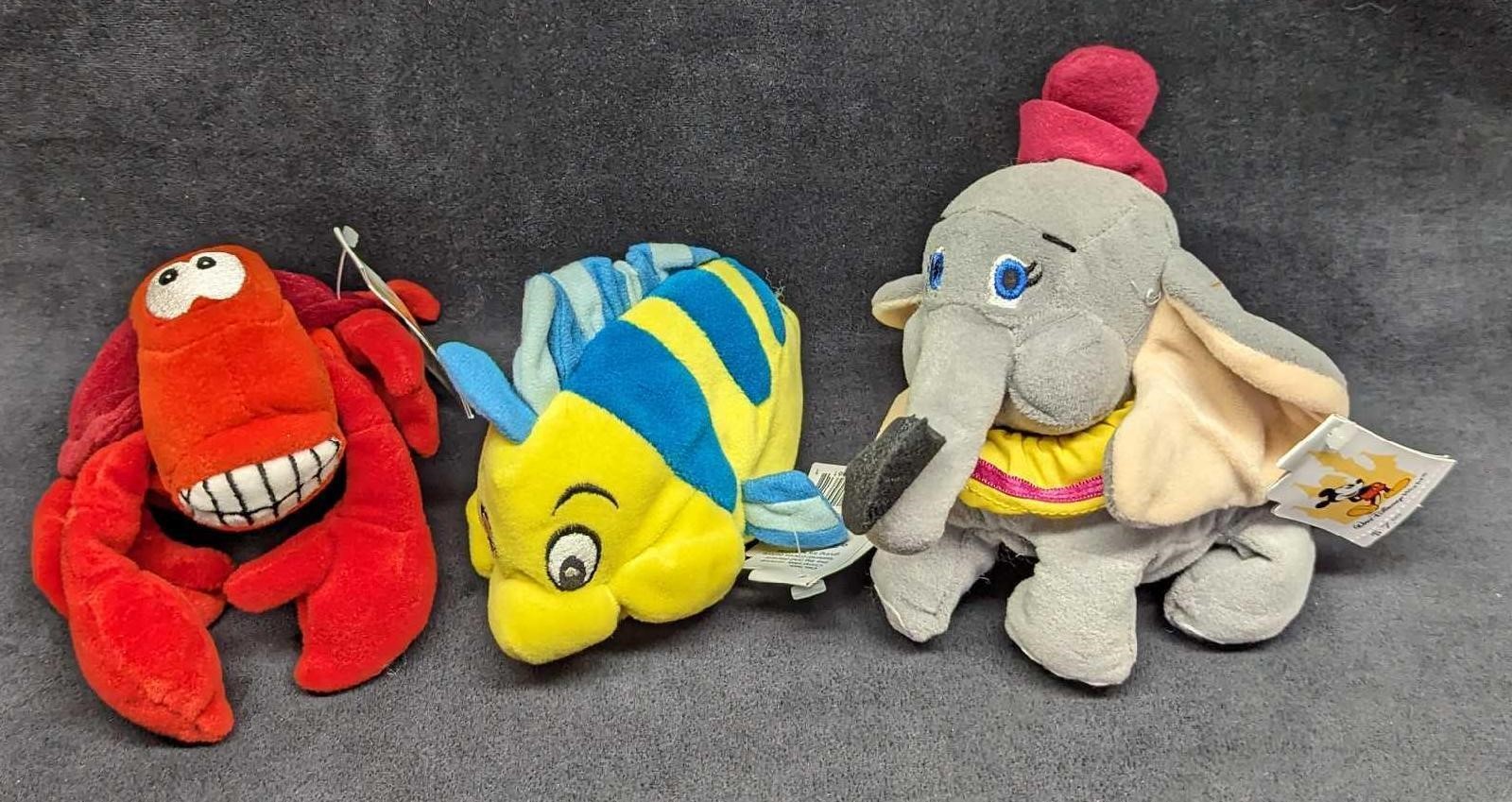 3 Disney The Little Mermaid & Dumbo Bean Bag Dolls