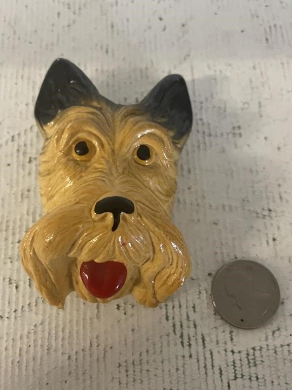 Vintage Mid Century Chalkware Terrier Dog Face