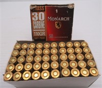 (50) Rounds of Monarch 30 carbine 120GR SP ammo.