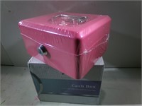Pink Cash Box with Lock and Money Tray