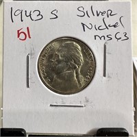 1943-S JEFFERSON SILVER WAR NICKEL HIGH GRADE