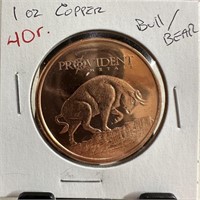 1OZ COPPER BULLION ROUND BULL BEAR STOCK MARKET