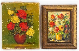 Signed Floral Still Life Oil Paintings, 2
