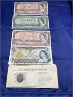 4 Canadian Bills - 4Canadaian Pennies