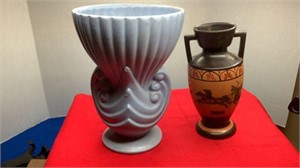 MCM Luster Blue Art Deco Pottery Planter Vase-