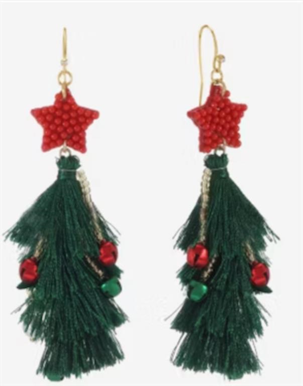 Bijoux Bar Tassle Xmas Tree Drop Earrings