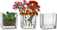 3 Sets of 3 Glass Square Vases 5 x 5 Inch