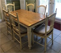 OAK TOP TABLE AND 6 CHAIRS
