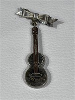 Vintage Sterling Silver Handmade Guitar Brooch