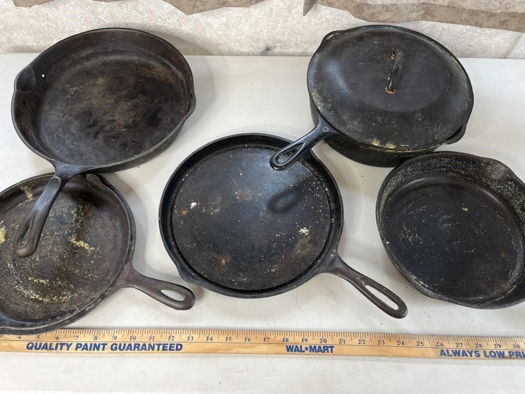 Set of 5 Cast Iron Pans- Wagoner & more