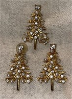 Gold Tone Faux Pearl/Rhinestones Tree Pendant &