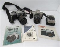 Group of cameras that include Cannon Rebel2000,