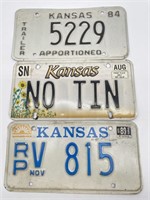 (3) Kansas License Plates - 1984 Trailer