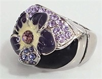 Crystals & Enamel Flower Ring, Stretch Band