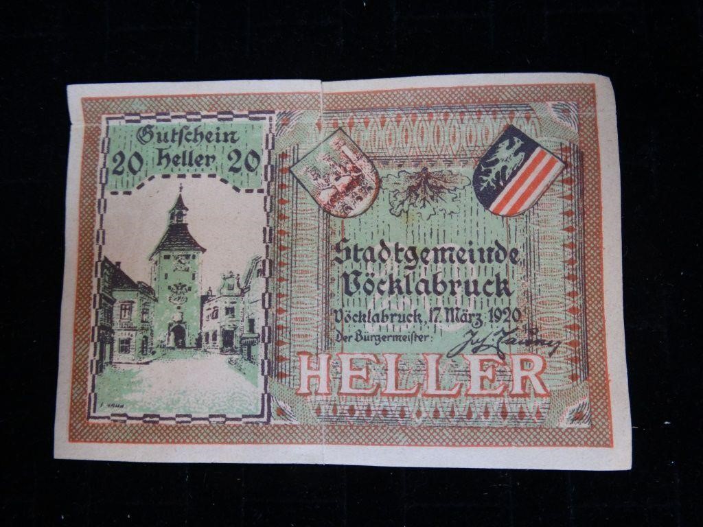 1920 Austrian Notgeld 20 Heller Bank Note