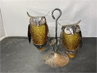Amber Glass and Metal Owl Salt and Pepper Shakers